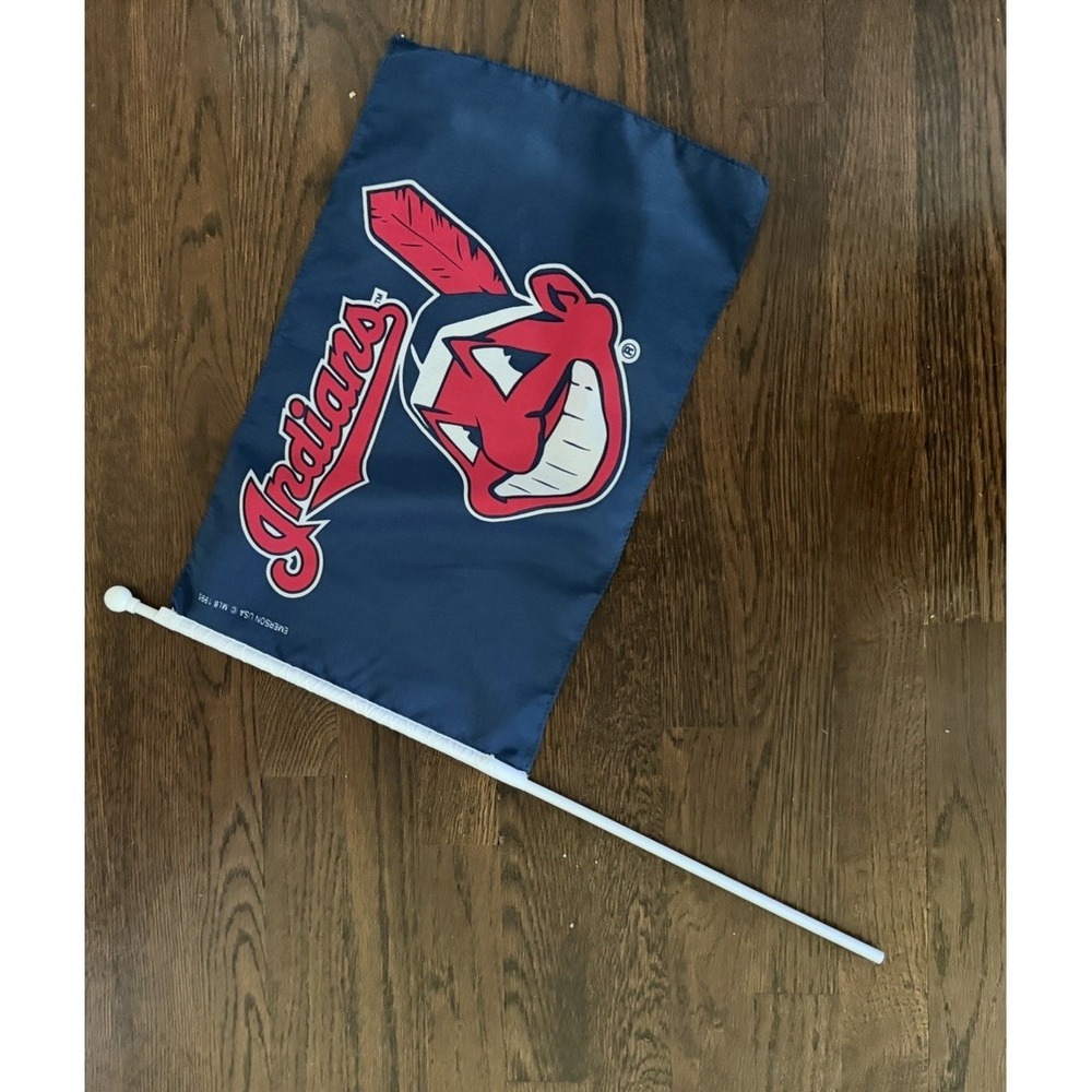 Vintage 1990 Cleveland Indians Chief Wahoo 18"x11" Flag MLB Emerson USA